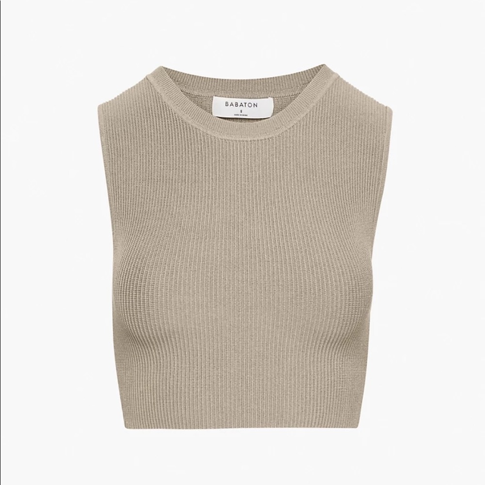 Aritzia Babaton - Sculpt Knit Muscle Cropped Tank - Fluent Taupe - Small